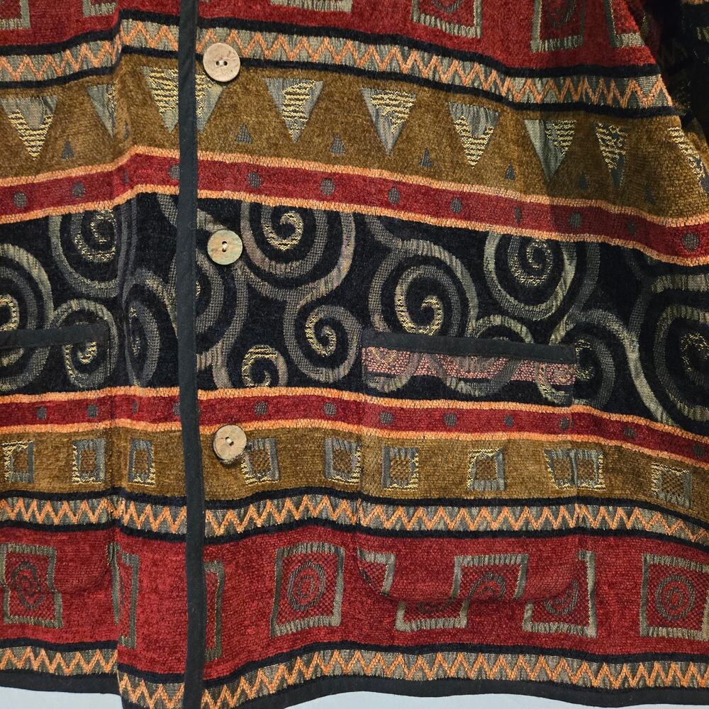 Vintage 2X Tally-Ho REVERSIBLE Geometric Art Tapestry Button-up Collared Jacket - Picture 9 of 14